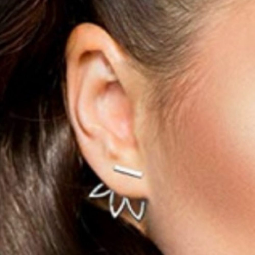 Sterling Silver Floral Ear Jacket Earrings - Silver